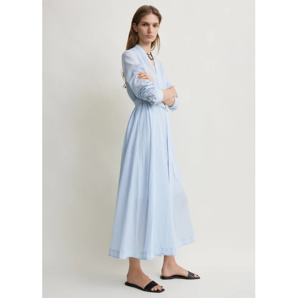 Totême Belted Cotton Voile Dress Sky - Dresses - Scandinavian Minimalist Luxury at Coveti