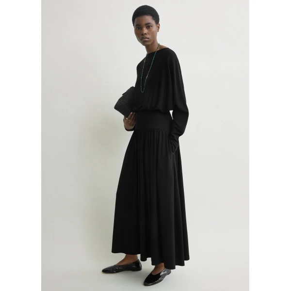 Totême Boatneck Jersey Dress Black - Dresses - Scandinavian Minimalist Luxury at Coveti