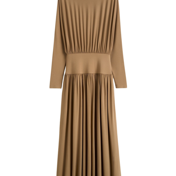 Totême Boatneck Jersey Dress Nutmeg - Dresses - Scandinavian Minimalist Luxury at Coveti