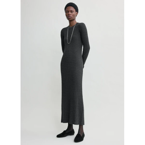 Totême Cable Knit Dress Charcoal - Dresses - Scandinavian Minimalist Luxury at Coveti
