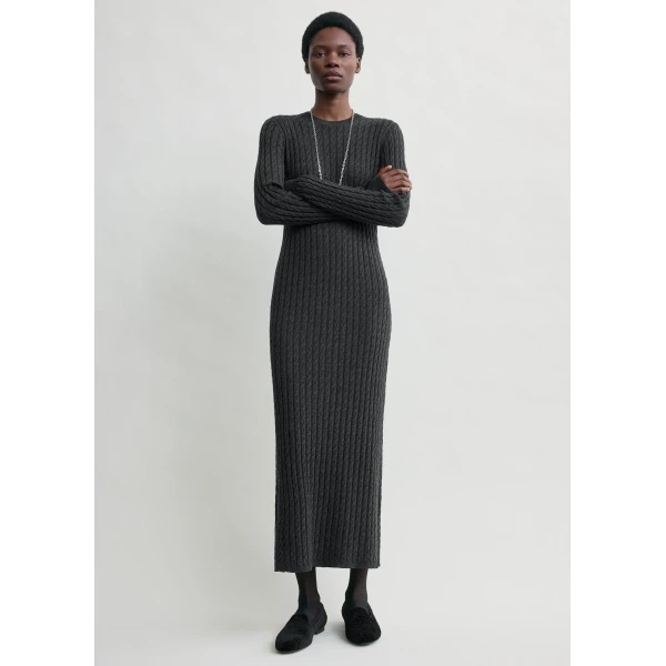 Totême Cable Knit Dress Charcoal - Dresses - Scandinavian Minimalist Luxury at Coveti