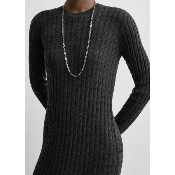 Totême Cable Knit Dress Charcoal - Dresses - Scandinavian Minimalist Luxury at Coveti
