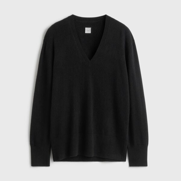 Totême Cashmere V-Neck Knit Black - Knitwear - Scandinavian Minimalist Luxury at Coveti