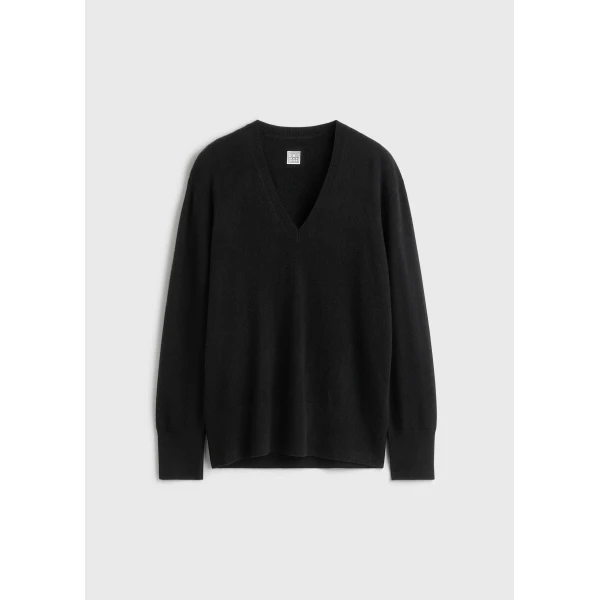 Totême Cashmere V-Neck Knit Black - Knitwear - Scandinavian Minimalist Luxury at Coveti