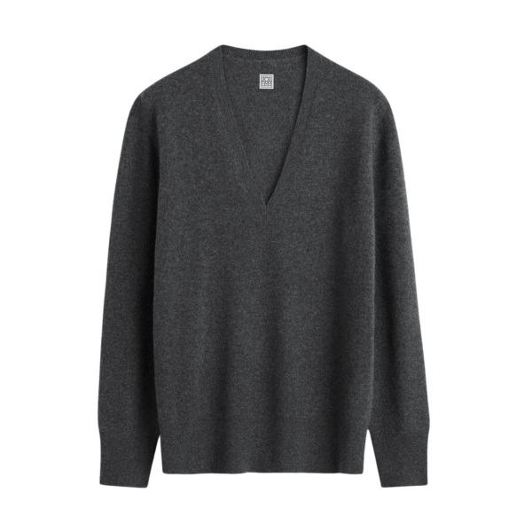 Totême Cashmere V-Neck Knit Charcoal - Knitwear - Scandinavian Minimalist Luxury at Coveti