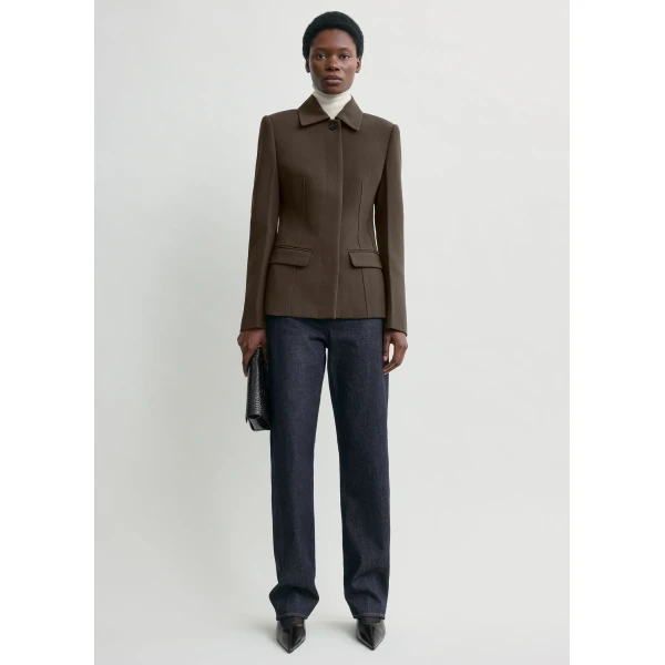 Totême Cinched Pocket Jacket Bark - Jackets - Scandinavian Minimalist Luxury at Coveti