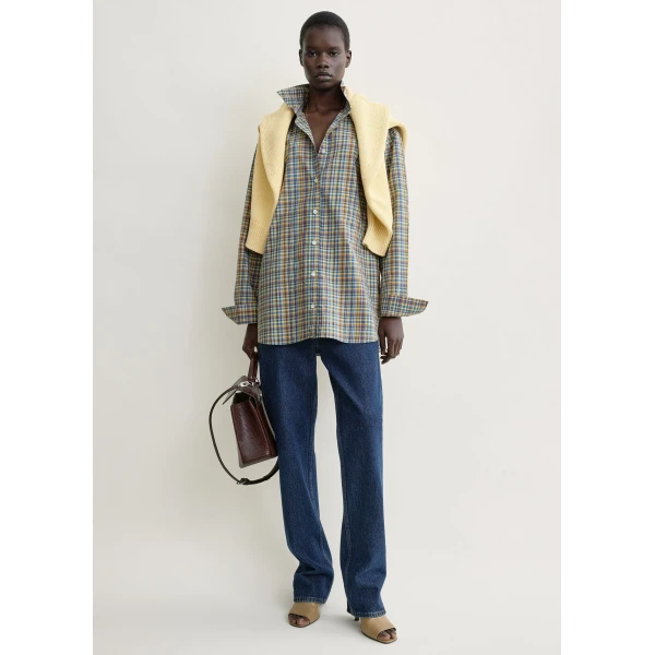 Totême Classic Check Shirt Blue/Orange - Tops - Scandinavian Minimalist Luxury at Coveti