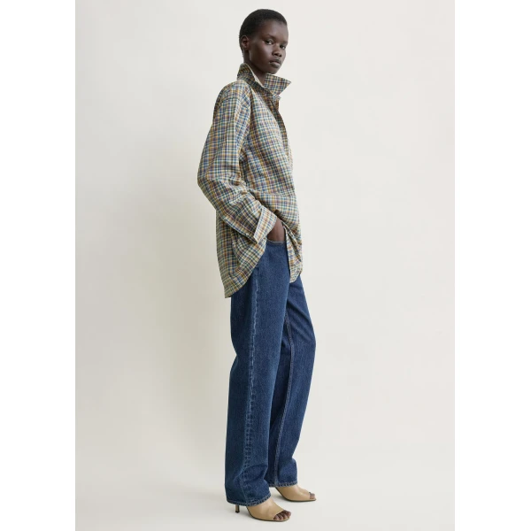 Totême Classic Check Shirt Blue/Orange - Tops - Scandinavian Minimalist Luxury at Coveti