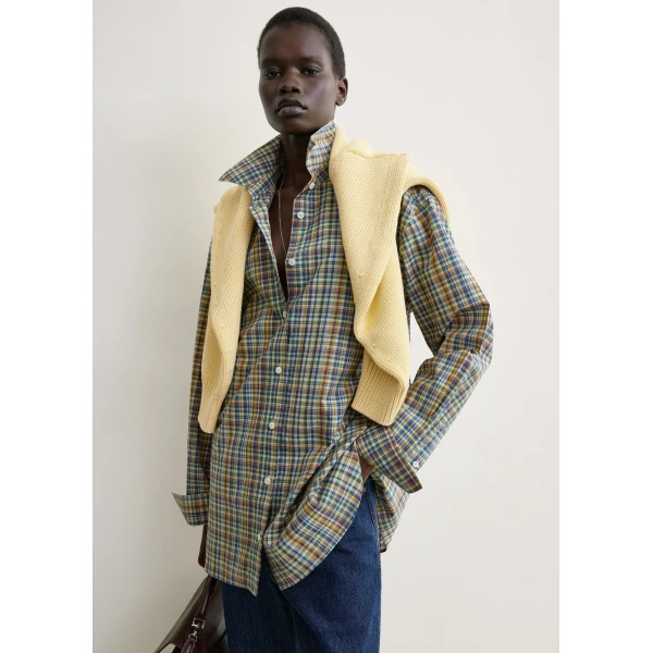 Totême Classic Check Shirt Blue/Orange - Tops - Scandinavian Minimalist Luxury at Coveti