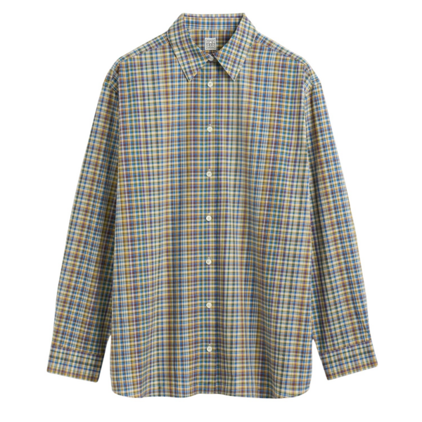 Totême Classic Check Shirt Blue/Orange - Tops - Scandinavian Minimalist Luxury at Coveti