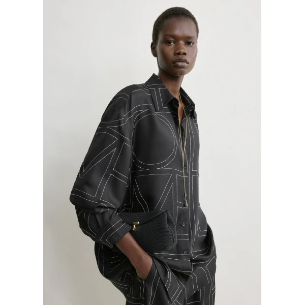 Totême Classic Embroidered Shirt Black - Tops - Scandinavian Minimalist Luxury at Coveti