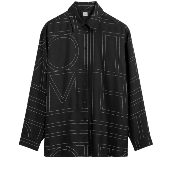 Totême Classic Embroidered Shirt Black - Tops - Scandinavian Minimalist Luxury at Coveti