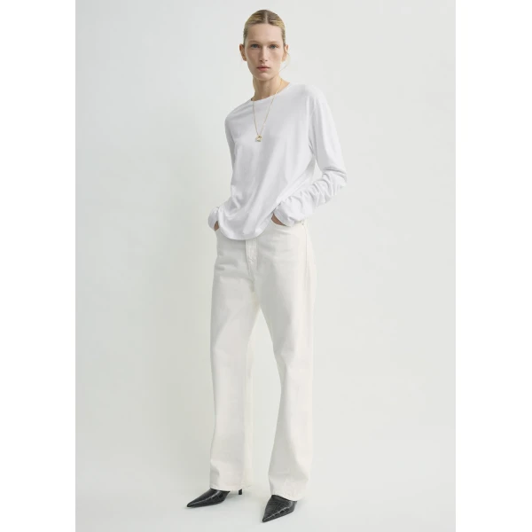 Totême Classic Long-Sleeve Tee White - Tops - Scandinavian Minimalist Luxury at Coveti