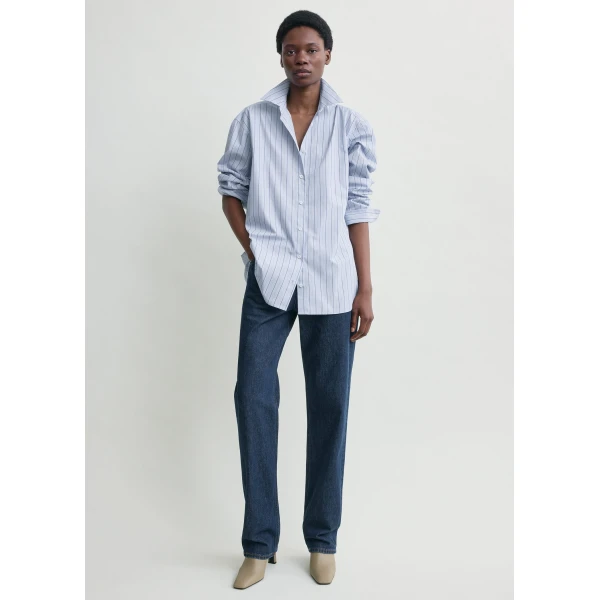 Totême Classic Stripe Shirt Ice/Azure - Tops - Scandinavian Minimalist Luxury at Coveti