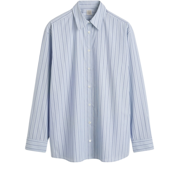 Totême Classic Stripe Shirt Ice/Azure - Tops - Scandinavian Minimalist Luxury at Coveti