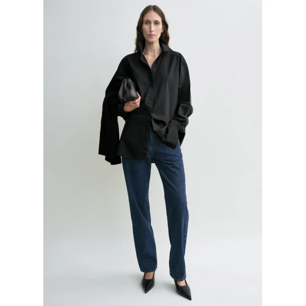 Totême Classic Tumbled Shirt Washed Black - Tops - Scandinavian Minimalist Luxury at Coveti