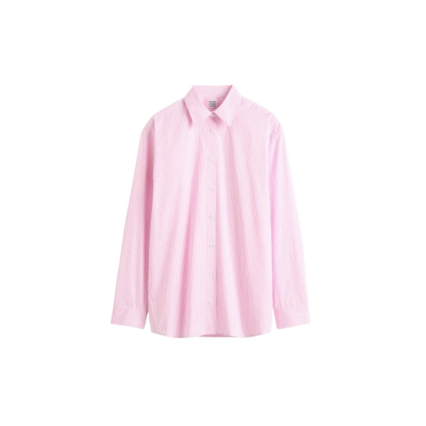 Totême Classic Tumbled Striped Shirt White/Bloom - Tops - Scandinavian Minimalist Luxury at Coveti