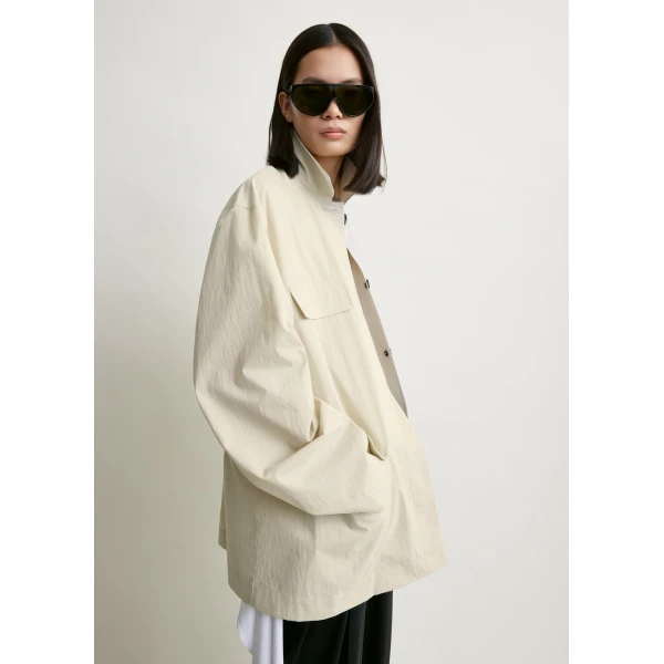 Totême Collared Drawstring Jacket Oyster - Jackets - Scandinavian Minimalist Luxury at Coveti
