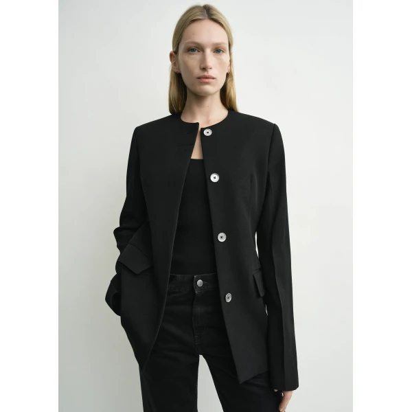 Totême Collarless Evening Jacket Black - Jackets - Scandinavian Minimalist Luxury at Coveti
