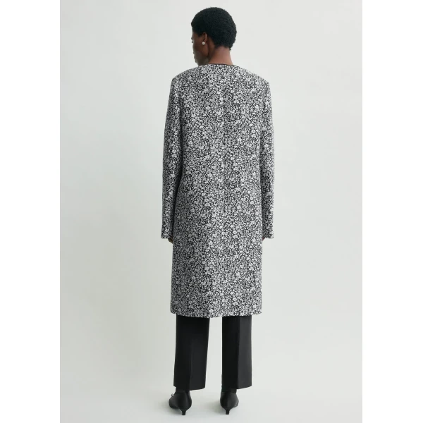 Totême Collarless Floral Coat White/Black - Coats - Scandinavian Minimalist Luxury at Coveti