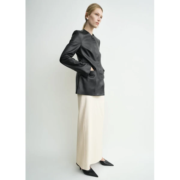Totême Collarless Leather Jacket Black - Jackets - Scandinavian Minimalist Luxury at Coveti
