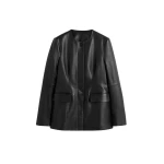 Totême Collarless Leather Jacket Black - Jackets - Scandinavian Minimalist Luxury at Coveti