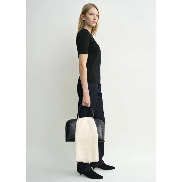 Totême Compact Knit Tee Black - Tops - Scandinavian Minimalist Luxury at Coveti