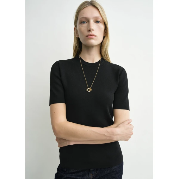 Totême Compact Knit Tee Black - Tops - Scandinavian Minimalist Luxury at Coveti