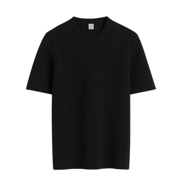Totême Compact Knit Tee Black - Tops - Scandinavian Minimalist Luxury at Coveti