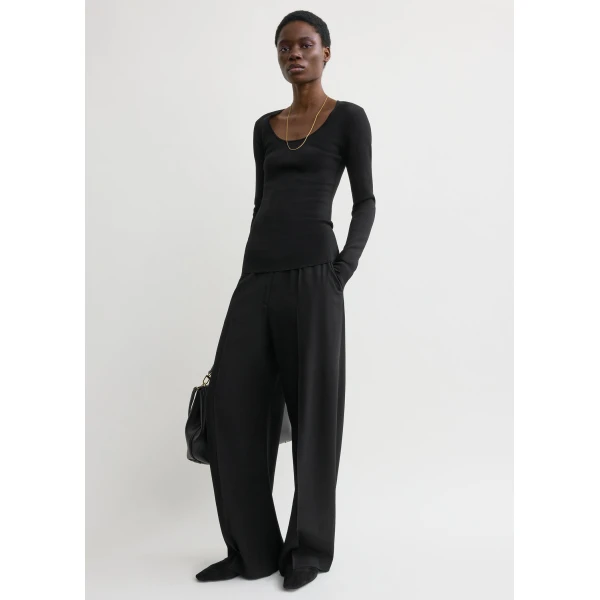 Totême Compact Knit Top Black - Tops - Scandinavian Minimalist Luxury at Coveti