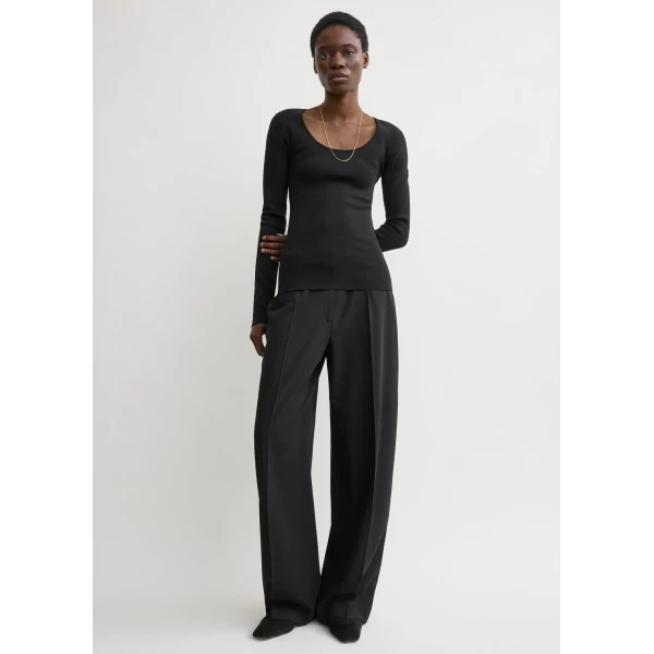 Totême Compact Knit Top Black - Tops - Scandinavian Minimalist Luxury at Coveti