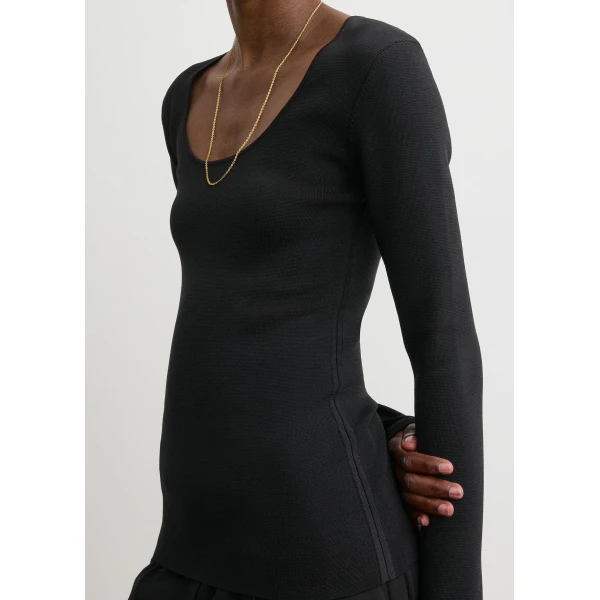 Totême Compact Knit Top Black - Tops - Scandinavian Minimalist Luxury at Coveti