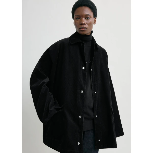 Totême Cord Overshirt Jacket Black - Jackets - Scandinavian Minimalist Luxury at Coveti