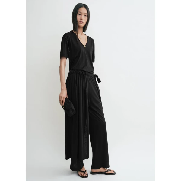 Totême Cotton Silk PJ Bottoms Black - Loungewear - Scandinavian Minimalist Luxury at Coveti
