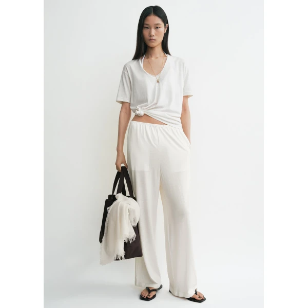 Totême Cotton Silk PJ Bottoms Off-White - Loungewear - Scandinavian Minimalist Luxury at Coveti