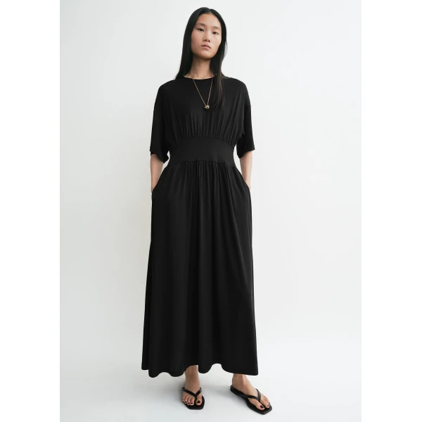 Totême Cotton Silk Tee Dress Black - Dresses - Scandinavian Minimalist Luxury at Coveti