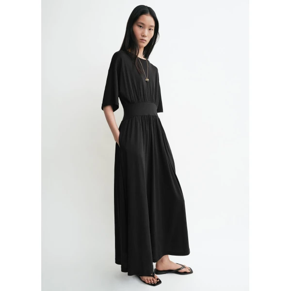 Totême Cotton Silk Tee Dress Black - Dresses - Scandinavian Minimalist Luxury at Coveti
