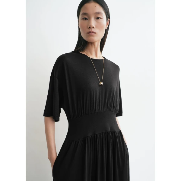 Totême Cotton Silk Tee Dress Black - Dresses - Scandinavian Minimalist Luxury at Coveti