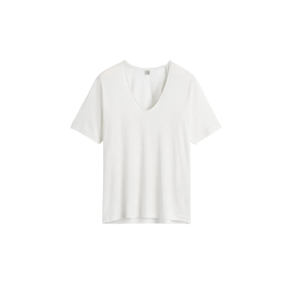 Totême Cotton Silk Tee Off-White - Tops - Scandinavian Minimalist Luxury at Coveti