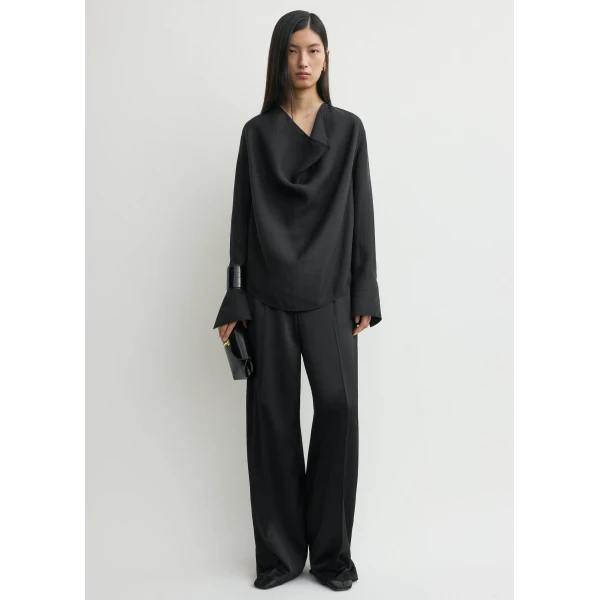 Totême Cowl Blouse Black - Tops - Scandinavian Minimalist Luxury at Coveti