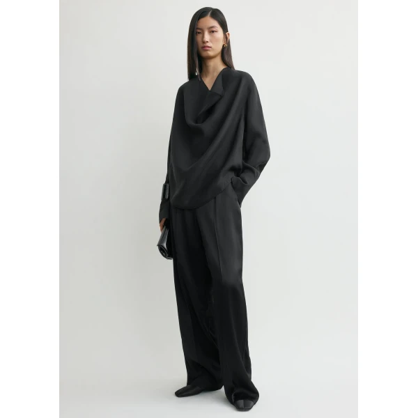 Totême Cowl Blouse Black - Tops - Scandinavian Minimalist Luxury at Coveti