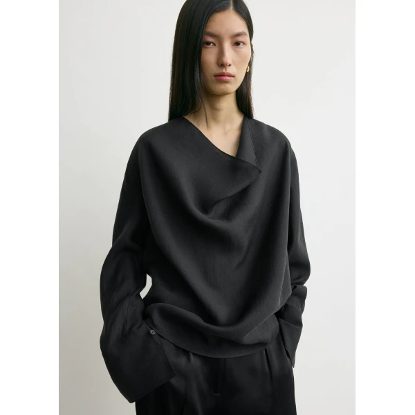 Totême Cowl Blouse Black - Tops - Scandinavian Minimalist Luxury at Coveti