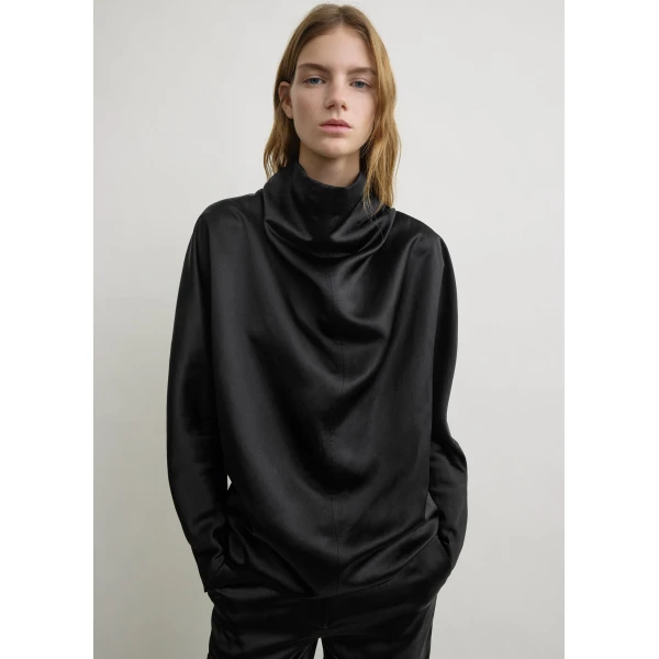 Totême Cowl Neck Blouse Black - Tops - Scandinavian Minimalist Luxury at Coveti