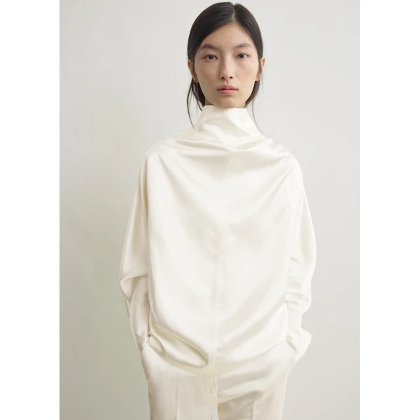 Totême Cowl Neck Blouse White - Tops - Scandinavian Minimalist Luxury at Coveti