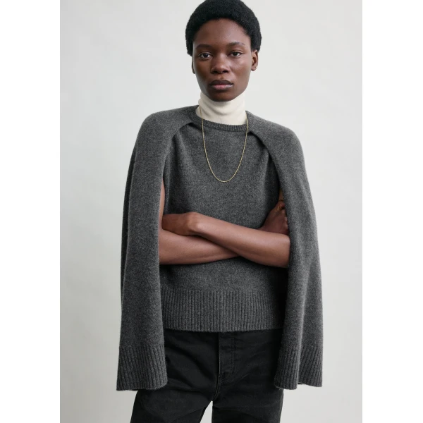 Totême Crew Cape Knit Dark Grey - Knitwear - Scandinavian Minimalist Luxury at Coveti