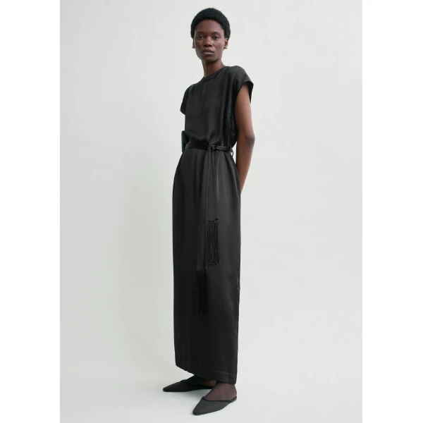 Totême Crew Satin Dress Black - Dresses - Scandinavian Minimalist Luxury at Coveti