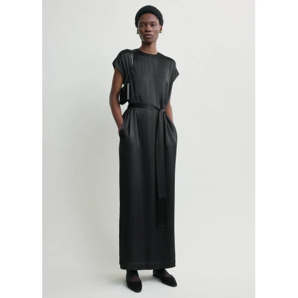 Totême Crew Satin Dress Black - Dresses - Scandinavian Minimalist Luxury at Coveti