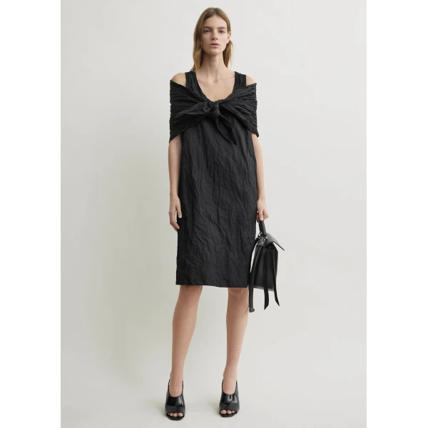 Totême Crinkled Cotton Tank Dress Black - Dresses - Scandinavian Minimalist Luxury at Coveti