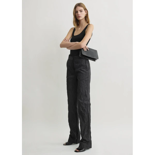 Totême Crinkled Cotton Trousers Black - Pants - Scandinavian Minimalist Luxury at Coveti