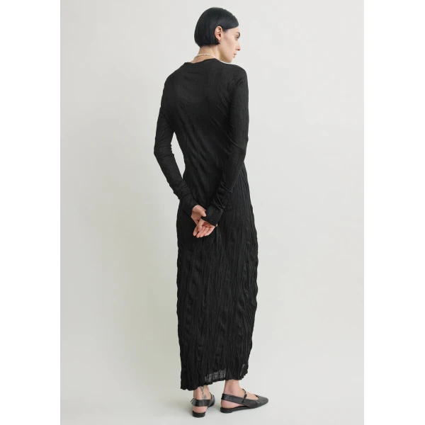 Totême Crinkled Knit Long-Sleeve Dress Black - Dresses - Scandinavian Minimalist Luxury at Coveti